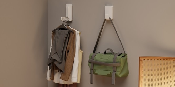 Crisp pants, suits, white button down shirts on display with these clothes hanger hooks from Command Brand.
