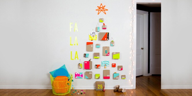 Colourful advent calendar hanging on the wall using Command
