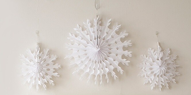 Step 1 of making indoor hanging snowflakes
