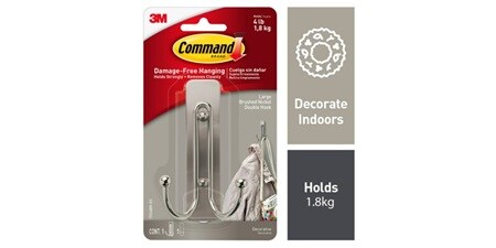 Command large brushed nickel double hook
