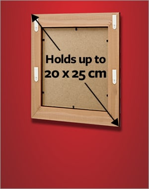 A frame holding a maximum size of 20x25cm using 4 sets of small picture hanging strips.