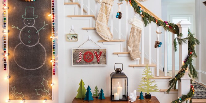 Christmas décor by the stairway
