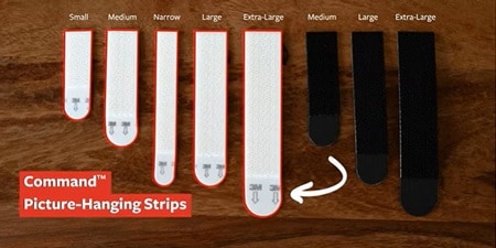 Command picture hanging strips available in various weight capacities
