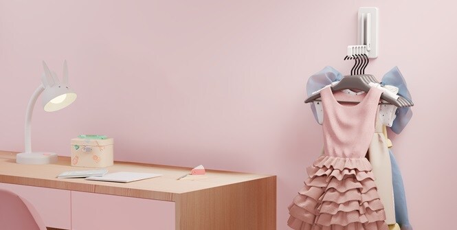 Here’s a clothes organising idea: Show off your kid’s pretty clothes using the Command Folding Clothes Hanger.
