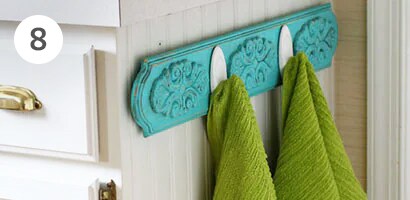 how to hang tea towels in kitchen with painted board and hooks
