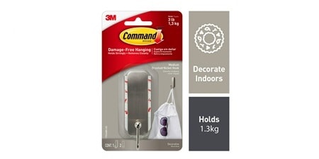 Command medium brushed nickel hook 17034BN-ES
