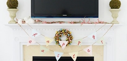 The bunting flag is hung on a command clear decorating clip
