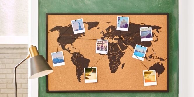 Hang maps, corkboards, and planners using Command™ picture hanging strips.
