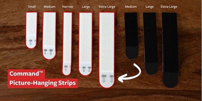 Command picture hanging strips available in various weight capacities
