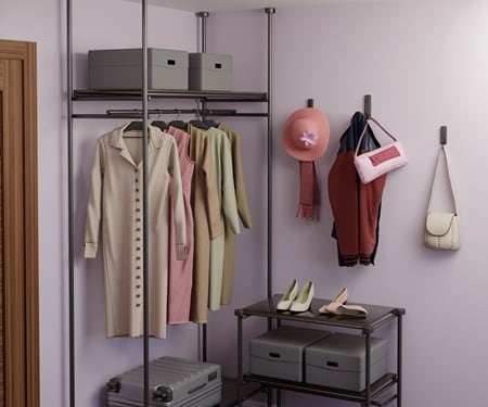 Room makeover idea: using Command wall hangers to display hats, bags, scarves
