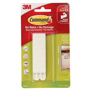 command narrow picture hanging strips, white
