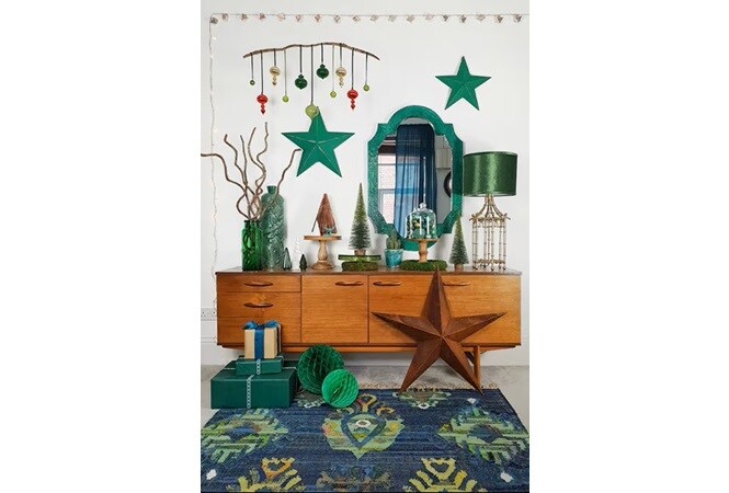 wall hanging ornaments like Christmas stars and balls