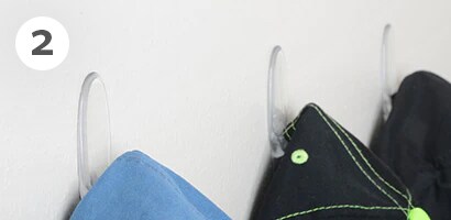 Hat hooks for wall with Command™ Clear Medium Hooks
