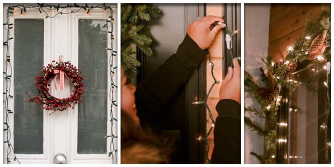 Outdoor Christmas decorations: hang ornaments with Command outdoor hooks and outdoor light clips
