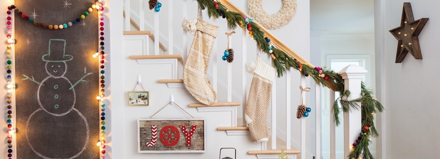 Christmas décor by the stairway
