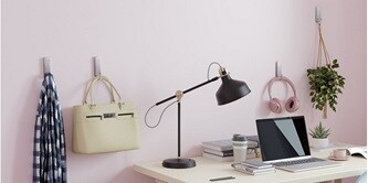 Bag, scarf, headphone hung on the wall with Command hooks
