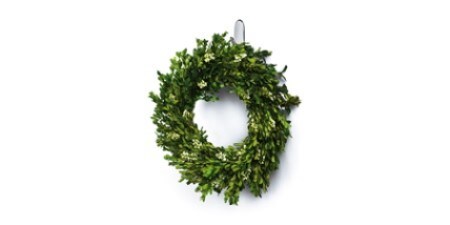 Leafy Christmas wreath hung using a Command Clear Hook

