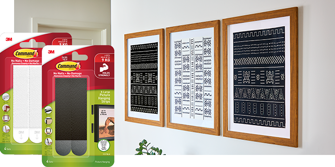 Heavyweight picture frames hung using Command X-large Picture Hanging Strips
