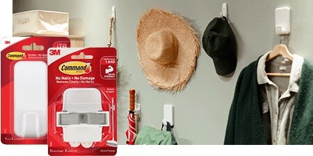 Maximise storage space in the entryway: Hang everyday items like coats, hats, and backpacks with Command™ hooks, and create an umbrella storage zone using broom grippers.
